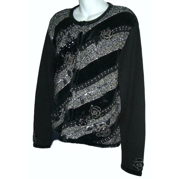 Vintage 80's Berek Sweater Cardigan Sequin Rhinestone Beaded Pearl Embroidered - Picture 4 of 12